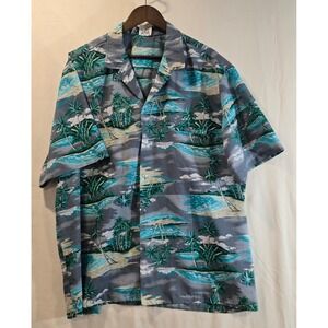 Royal Creations Hawaii Mens XXL Aloha Hawaiian Shirt Palm‎ Trees Beach Scene